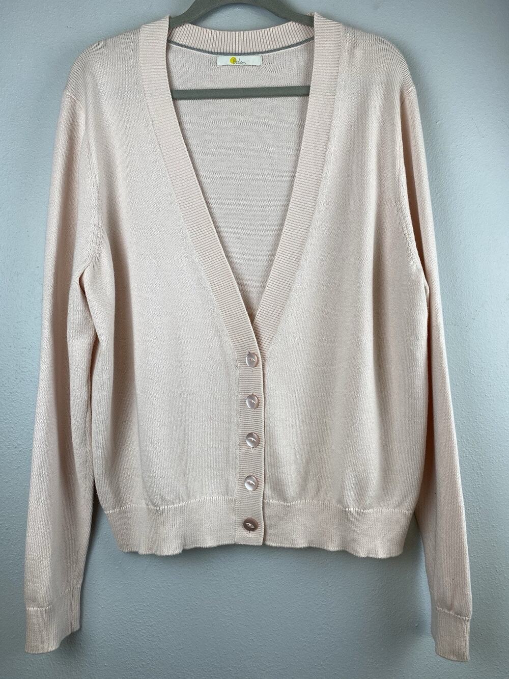 Boden Sz XL Lt Pink Button V Neck Long Slv Rubbed Cuff And Hem Ctn/Wool Cardigan